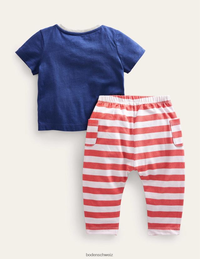 Boden Mädchen Set mit Applikationen oben und unten VH86PT3042 Kleidung Marinefrosch