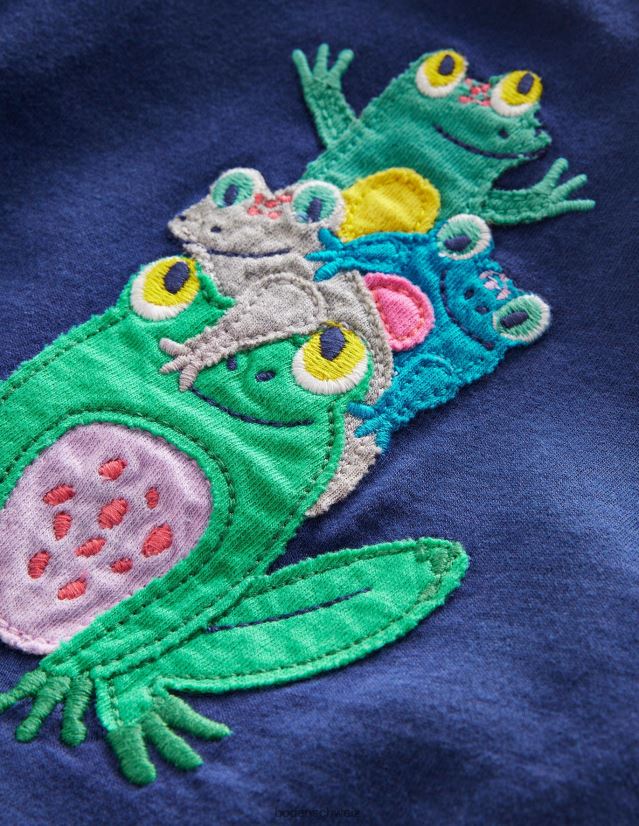 Boden Mädchen Set mit Applikationen oben und unten VH86PT3042 Kleidung Marinefrosch