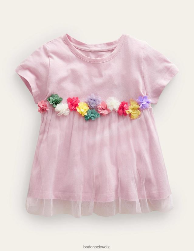 Boden Mädchen T-Shirt aus Tüll mit Flatterapplikation VH86PT2846 Kleidung französisches Rosa