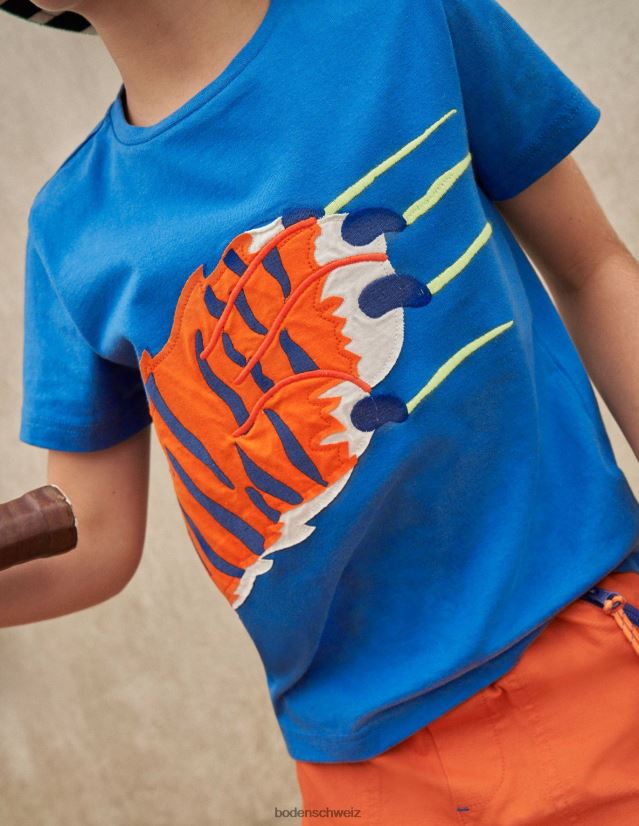 Boden Mädchen T-Shirt mit Applikation VH86PT3063 Kleidung leuchtend blaue Tigerklaue