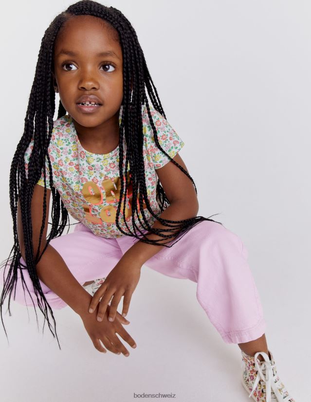 Boden Mädchen T-Shirt mit Foliendruck und Slogan VH86PT2980 Kleidung Vanilleschote blumig