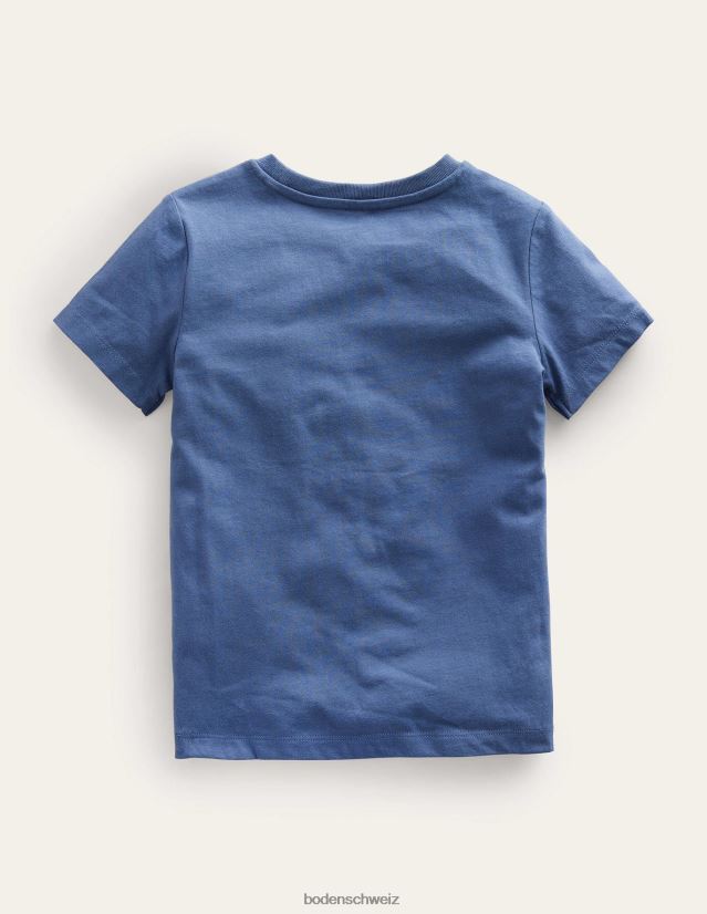 Boden Mädchen T-Shirt mit Kettenstich-Logo VH86PT3025 Kleidung Roboter blaues Feuerwehrauto