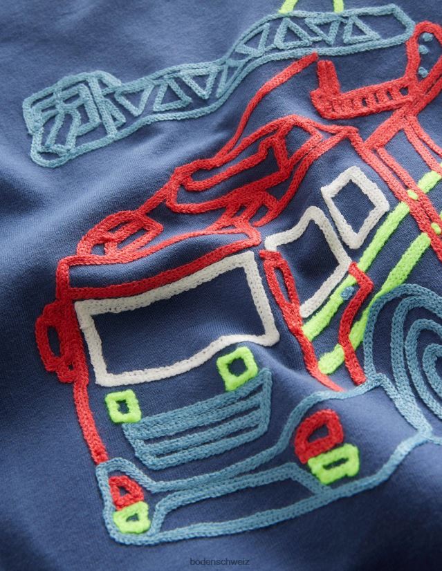 Boden Mädchen T-Shirt mit Kettenstich-Logo VH86PT3025 Kleidung Roboter blaues Feuerwehrauto