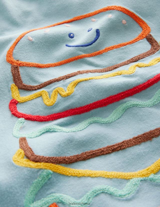 Boden Mädchen T-Shirt mit Kettenstich-Logo VH86PT3060 Kleidung Turmalinblauer Burger