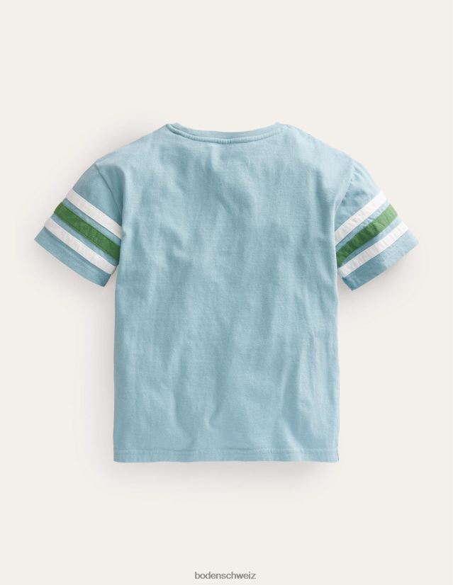 Boden Mädchen T-Shirt mit Kontraststreifen VH86PT3049 Kleidung Turmalinblau
