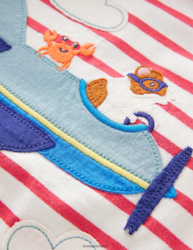 Boden Mädchen T-Shirt mit Tierapplikationen VH86PT3151 Kleidung Elfenbein/Marmelade Meerschweinchen