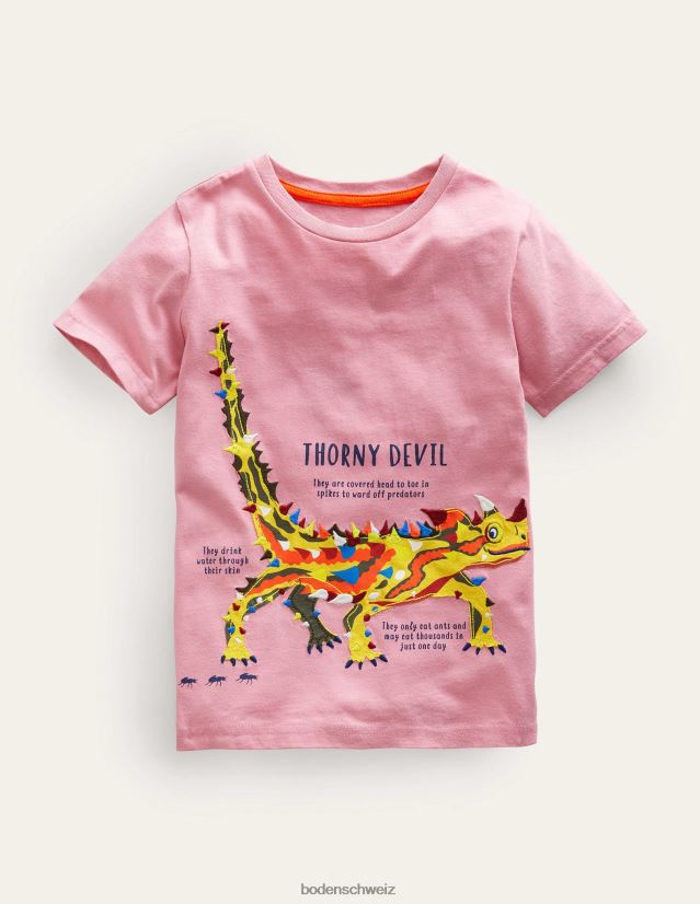 Boden Mädchen T-Shirt mit Tierfakten VH86PT3196 Kleidung Formica rosa dorniger Teufel