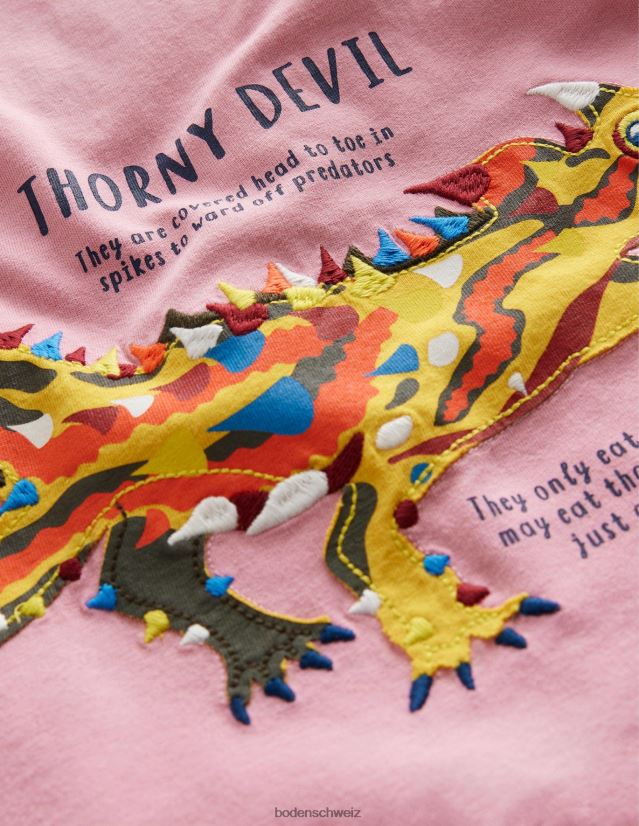 Boden Mädchen T-Shirt mit Tierfakten VH86PT3196 Kleidung Formica rosa dorniger Teufel