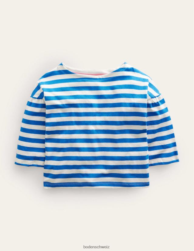 Boden Mädchen T-Shirt mit U-Boot-Ausschnitt VH86PT2967 Kleidung Cabanablau/Elfenbein