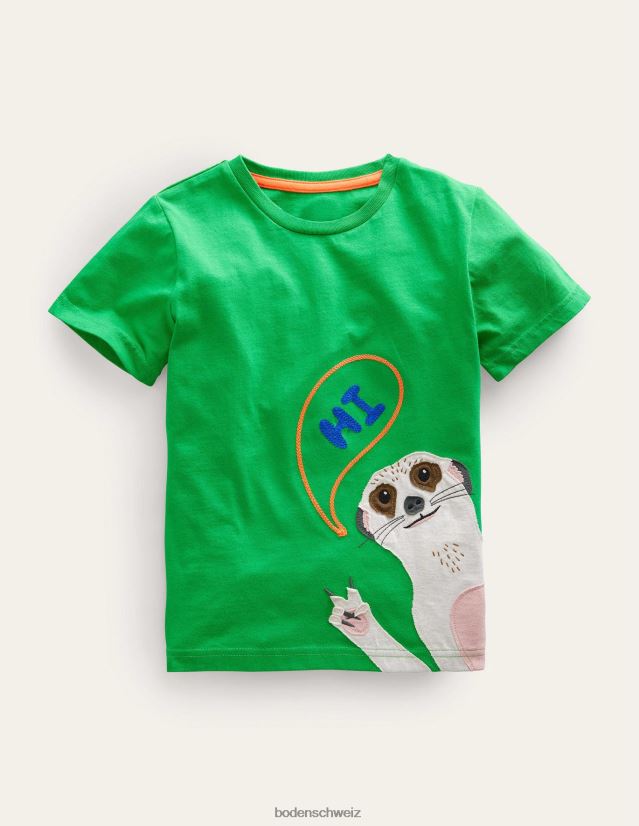 Boden Mädchen T-Shirt mit Vorder- und Rückseite VH86PT3010 Kleidung leuchtend grünes Erdmännchen