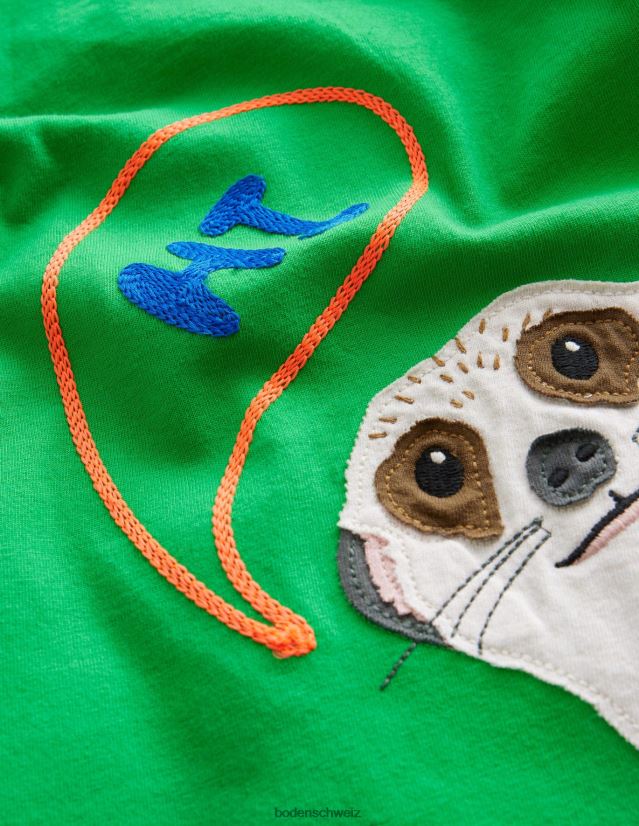 Boden Mädchen T-Shirt mit Vorder- und Rückseite VH86PT3010 Kleidung leuchtend grünes Erdmännchen