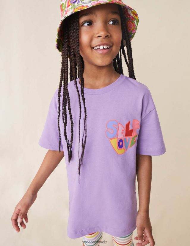 Boden Mädchen T-Shirt mit bedrucktem Slogan VH86PT2947 Kleidung neblige Lavendel-Selbstliebe