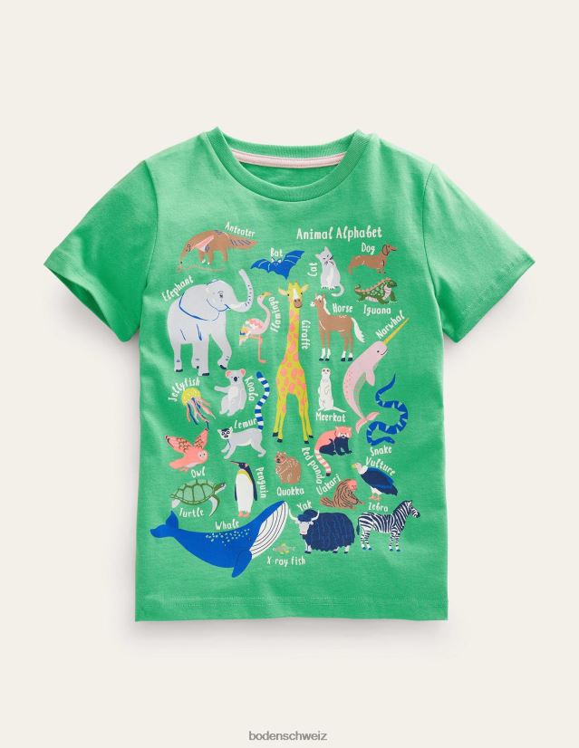 Boden Mädchen T-Shirt zur Tiererziehung VH86PT3128 Kleidung Aloe grünes Tieralphabet