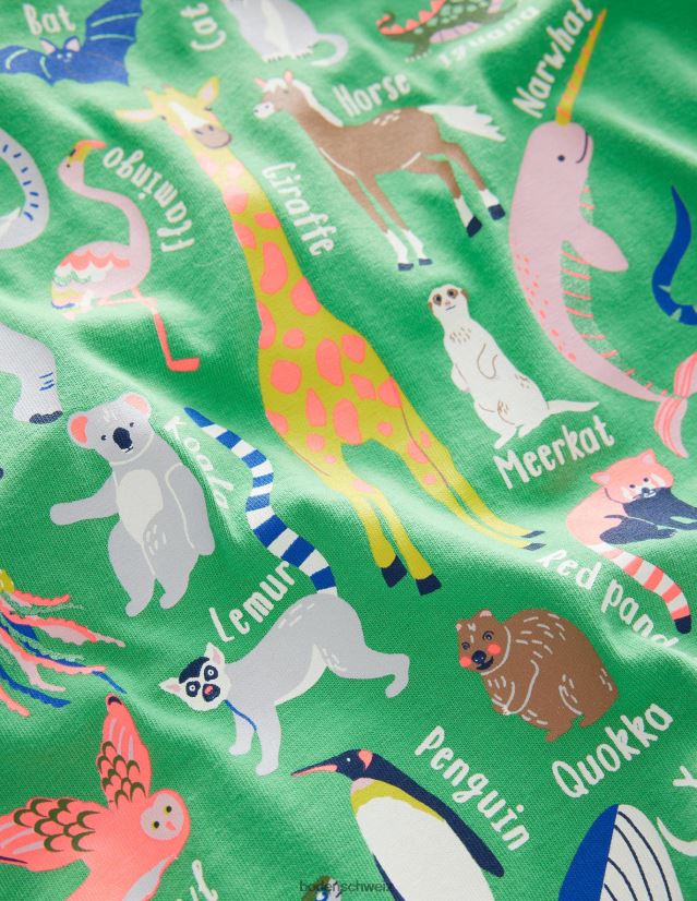 Boden Mädchen T-Shirt zur Tiererziehung VH86PT3128 Kleidung Aloe grünes Tieralphabet