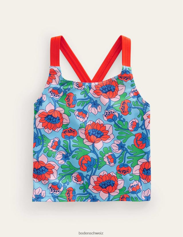 Boden Mädchen Tankini-Oberteil mit überkreuztem Rücken VH86PT3143 Kleidung roter Mohn, Frühlingszeit, blumig