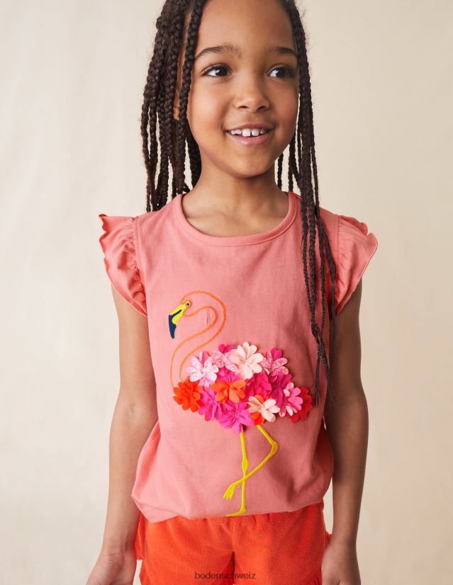 Boden Mädchen besticktes Flatteroberteil VH86PT3084 Kleidung Pfirsichsorbet Flamingo