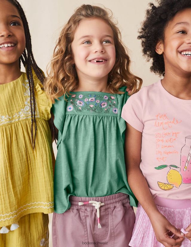 Boden Mädchen besticktes Jersey-Oberteil VH86PT3019 Kleidung Csaritgrün