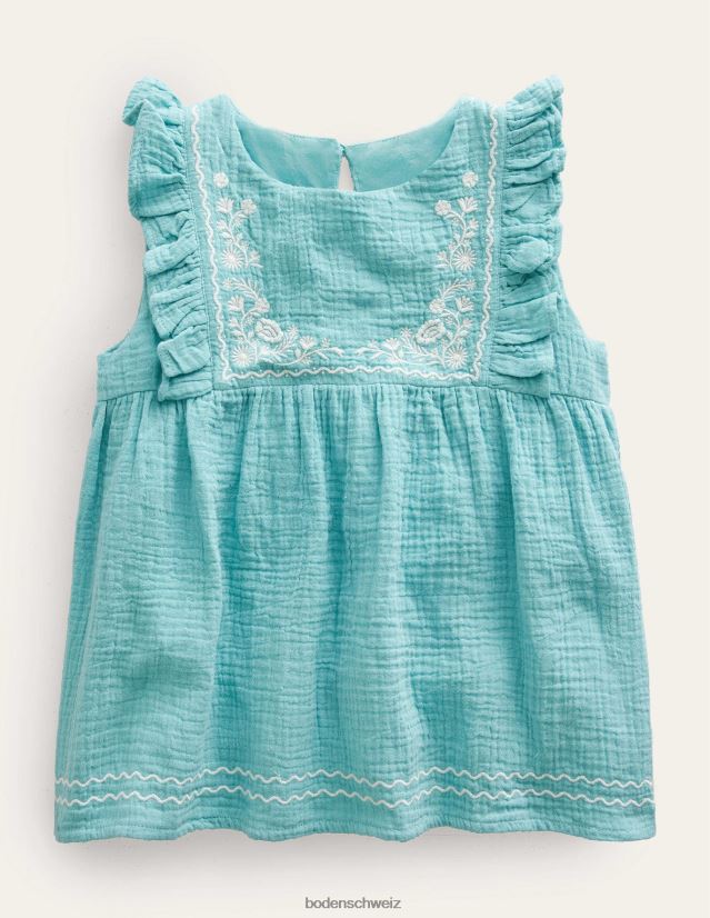 Boden Mädchen besticktes Oberteil aus doppeltem Stoff VH86PT2999 Kleidung Aqua-Meer