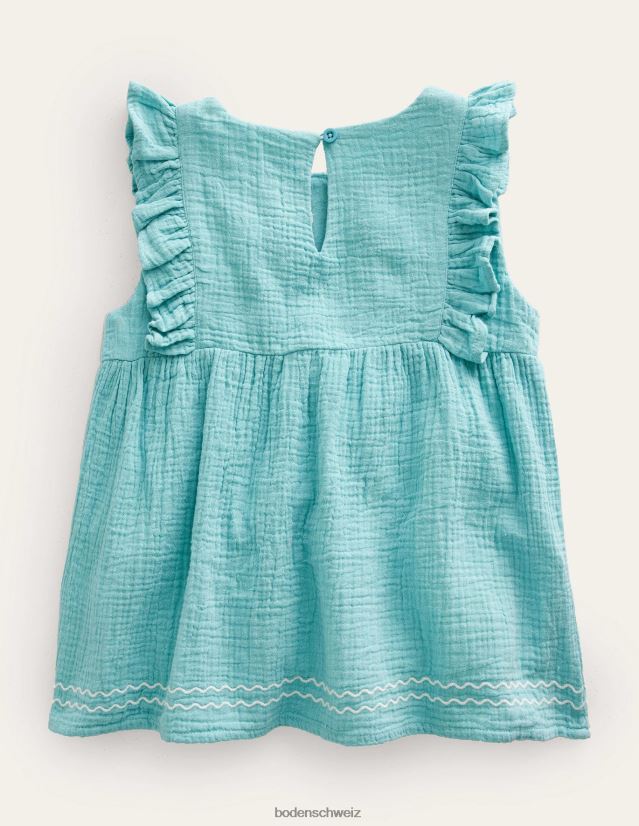 Boden Mädchen besticktes Oberteil aus doppeltem Stoff VH86PT2999 Kleidung Aqua-Meer