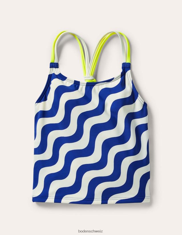 Boden Mädchen gemustertes Tankini-Oberteil VH86PT3083 Kleidung Elfenbein/blaue Welle
