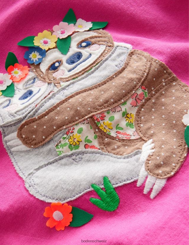 Boden Mädchen großes Applikationsoberteil VH86PT2870 Kleidung kitzelte rosa Faultiere