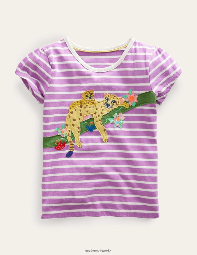 Boden Mädchen großes Applikationsoberteil VH86PT3221 Kleidung Lupinenlila/Elfenbein-Leoparden