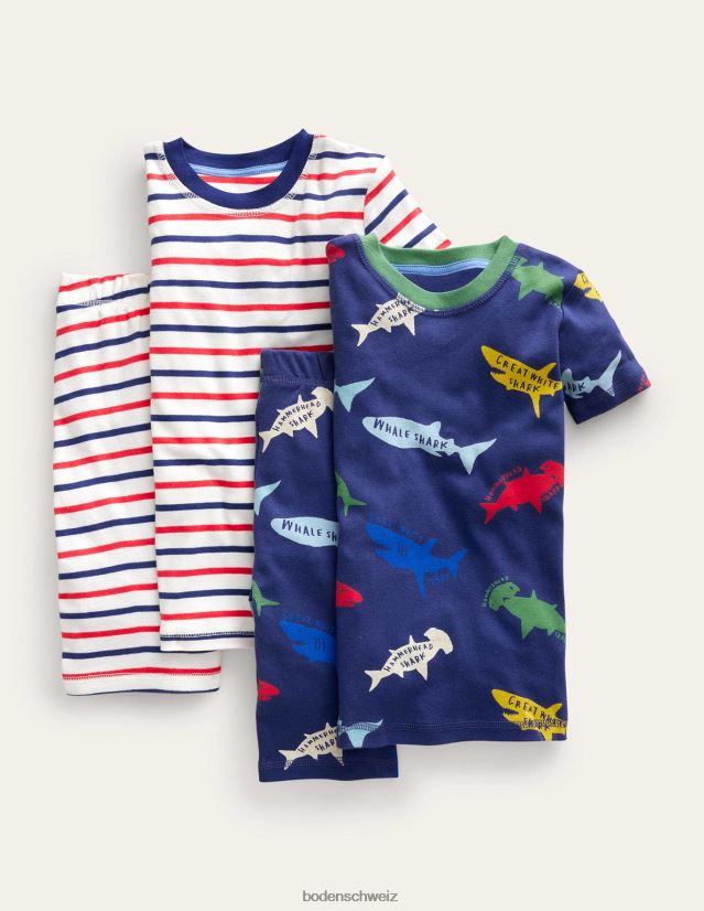 Boden Mädchen kuschelige, kurze Pyjamas im Doppelpack VH86PT2683 Kleidung Steuerbordmehrere Haie