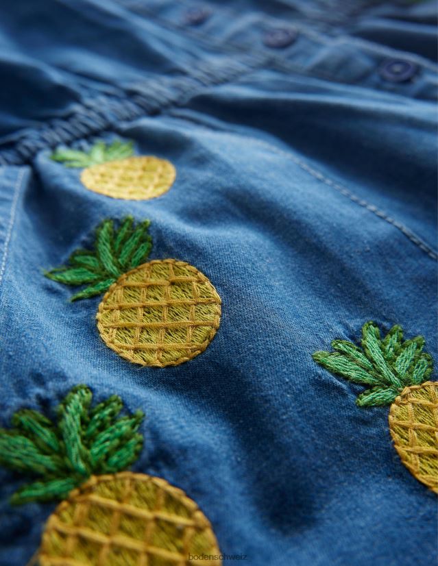 Boden Mädchen Denim-bestickter Playsuit VH86PT2757 Kleidung Mid-Vintage-Denim