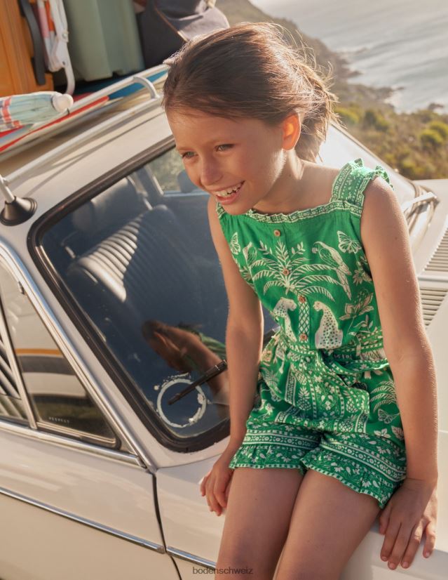Boden Mädchen Rüschen-Playsuit aus Leinen-Baumwolle VH86PT2754 Kleidung Reiches Smaragd-Goa