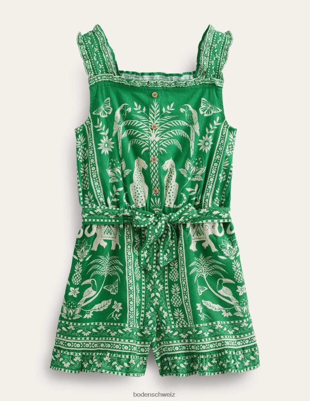 Boden Mädchen Rüschen-Playsuit aus Leinen-Baumwolle VH86PT2754 Kleidung Reiches Smaragd-Goa