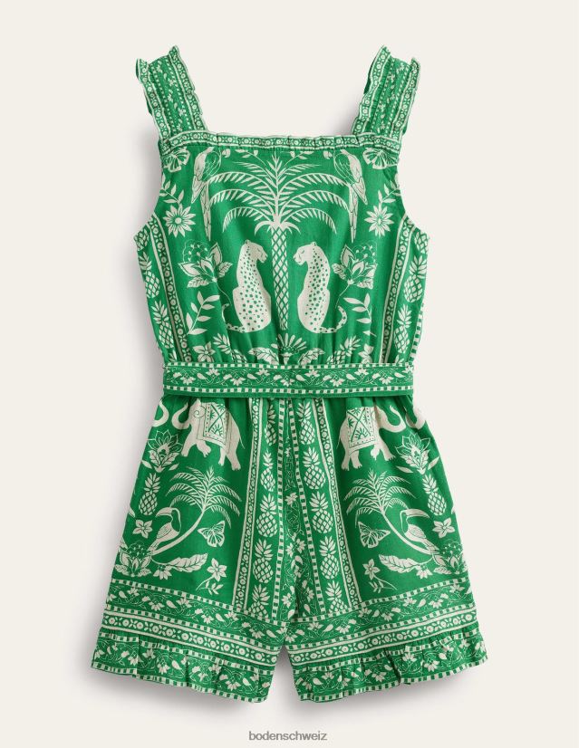 Boden Mädchen Rüschen-Playsuit aus Leinen-Baumwolle VH86PT2754 Kleidung Reiches Smaragd-Goa