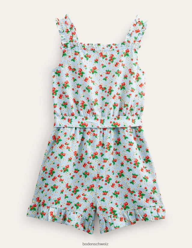 Boden Mädchen Rüschen-Playsuit aus Leinen-Baumwolle VH86PT3234 Kleidung Surf-Erdbeer-Ditsy
