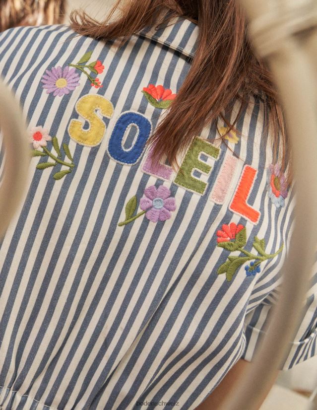 Boden Mädchen bestickter Spielanzug VH86PT2790 Kleidung blauer tickender Streifen