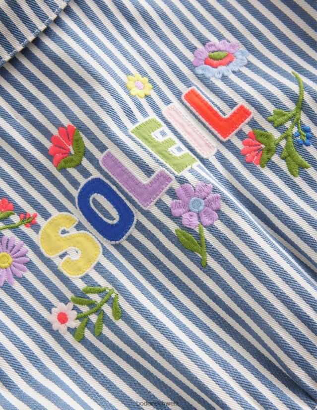 Boden Mädchen bestickter Spielanzug VH86PT2790 Kleidung blauer tickender Streifen