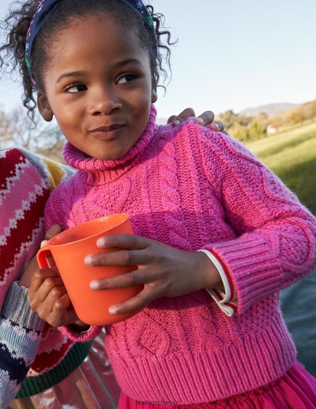 Boden Mädchen Grober Rollkragenpullover mit Zopfmuster VH86PT3145 Kleidung schockierendes rosa Kabel