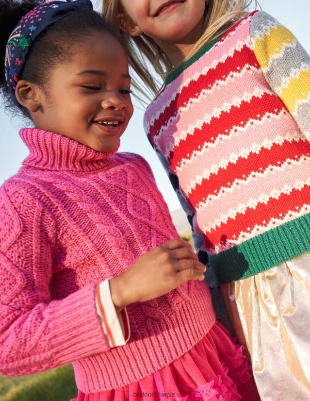Boden Mädchen Grober Rollkragenpullover mit Zopfmuster VH86PT3145 Kleidung schockierendes rosa Kabel
