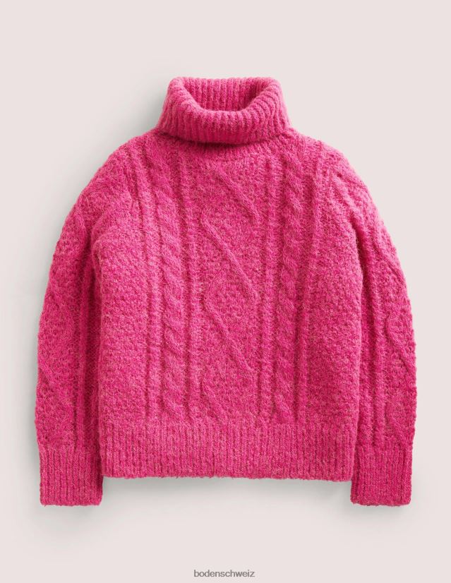 Boden Mädchen Grober Rollkragenpullover mit Zopfmuster VH86PT3145 Kleidung schockierendes rosa Kabel
