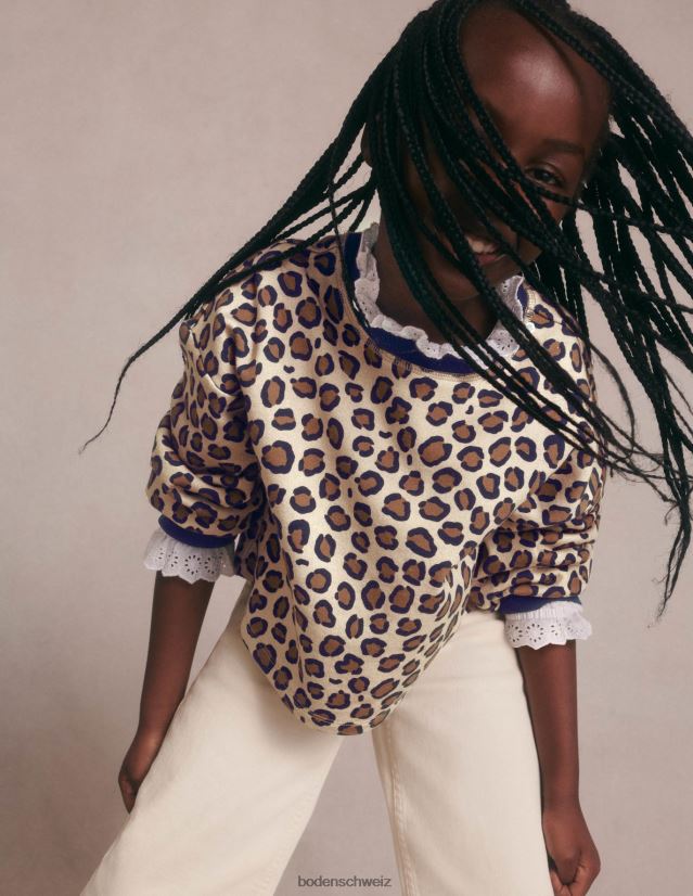 Boden Mädchen lässiges Sweatshirt VH86PT3140 Kleidung Nussbrauner Leopard