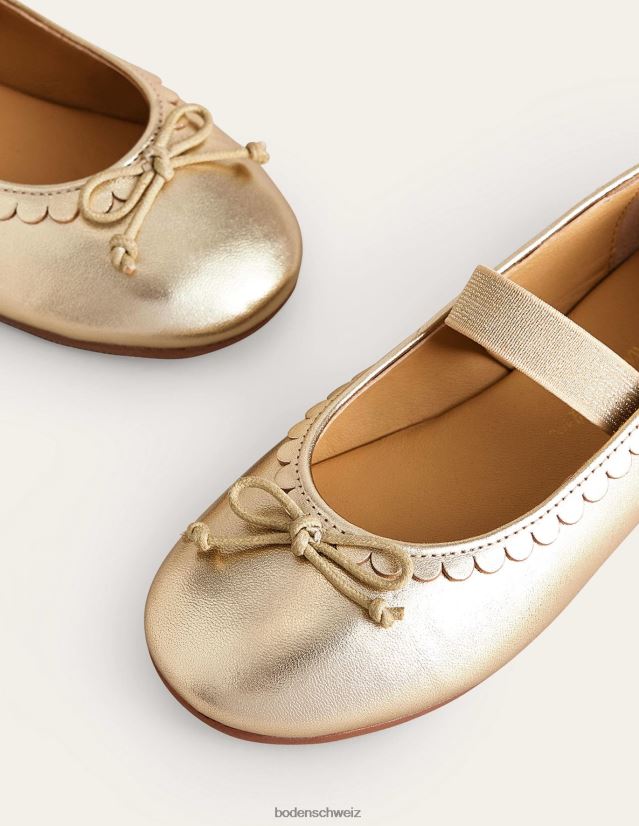 Boden Mädchen Ballerinas aus Leder VH86PT814 Schuhwerk Goldmetallic