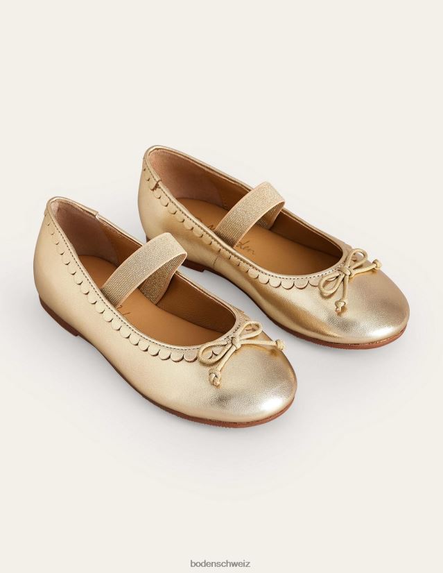 Boden Mädchen Ballerinas aus Leder VH86PT814 Schuhwerk Goldmetallic