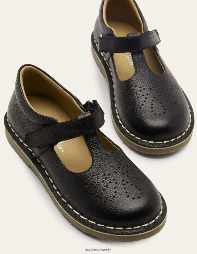 Boden Mädchen Leder-T-Steg-Flats VH86PT811 Schuhwerk Schwarz