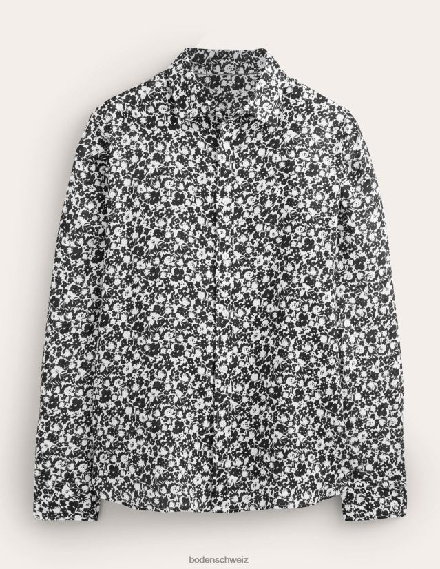 Boden Männer Leinenhemd mit Cutaway-Kragen VH86PT3524 Kleidung schwarz und ecru geblümt