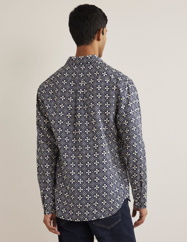 Boden Männer Leinenhemd mit Cutaway-Kragen VH86PT3629 Kleidung französische Marinefliese