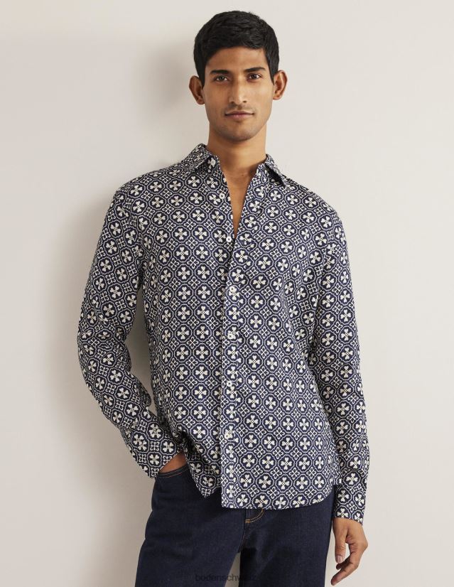 Boden Männer Leinenhemd mit Cutaway-Kragen VH86PT3629 Kleidung französische Marinefliese