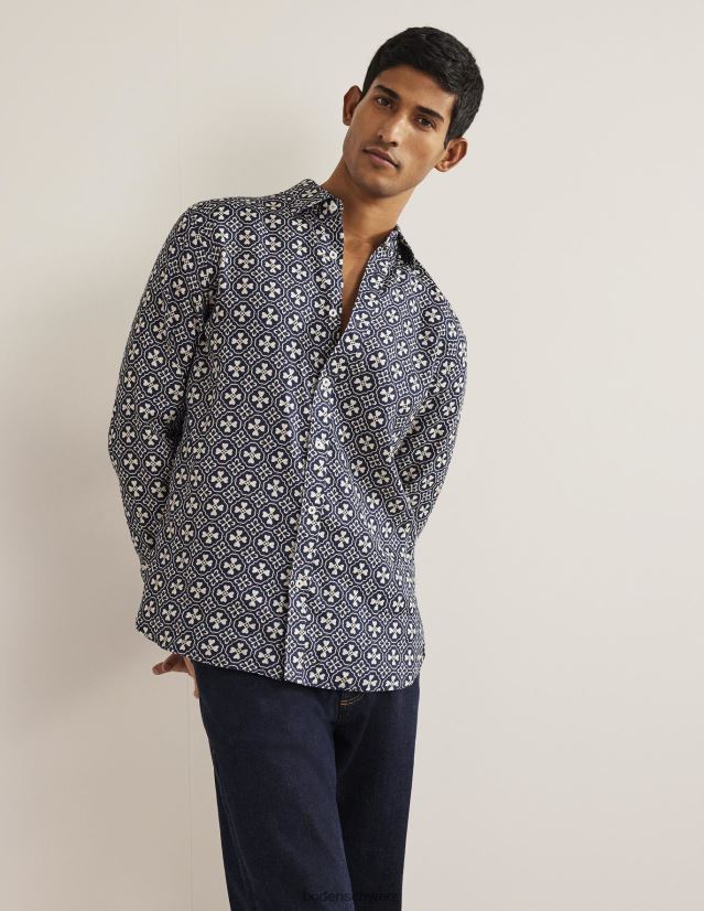 Boden Männer Leinenhemd mit Cutaway-Kragen VH86PT3629 Kleidung französische Marinefliese