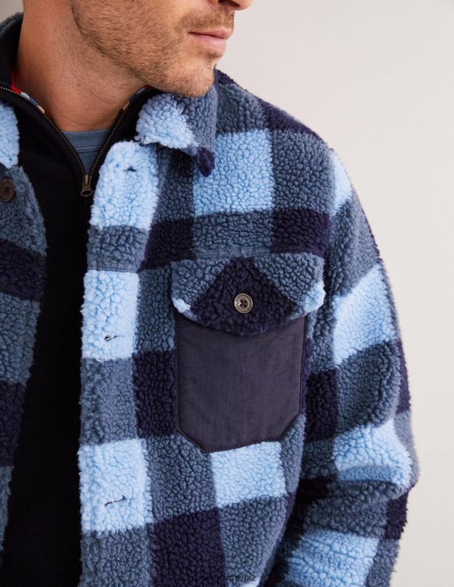Boden Männer Sherpa-Überhemd VH86PT3592 Kleidung blaues Karo