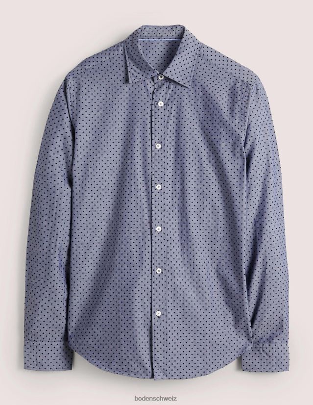Boden Männer Slim-Fit-Hemd aus Twill mit Cutaway VH86PT3604 Kleidung blauer beflockter Fleck