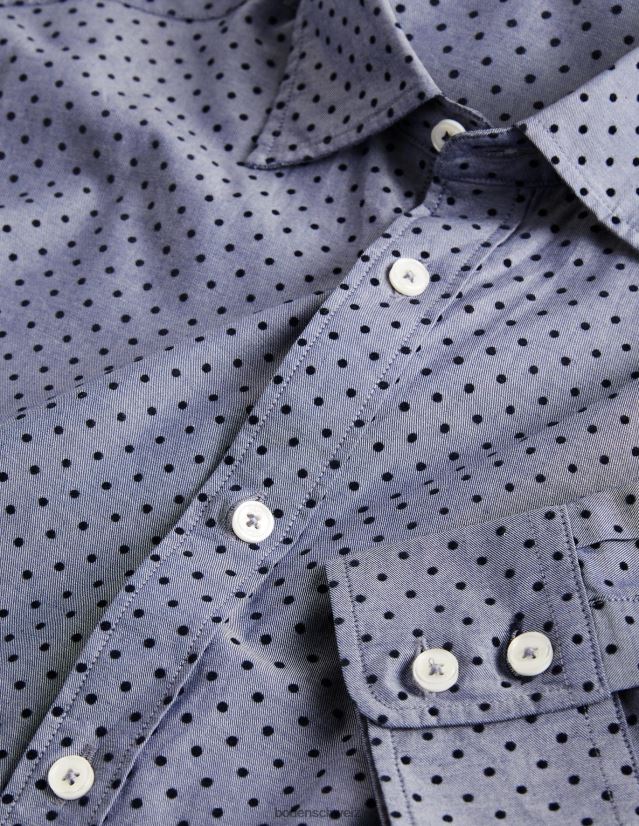 Boden Männer Slim-Fit-Hemd aus Twill mit Cutaway VH86PT3604 Kleidung blauer beflockter Fleck
