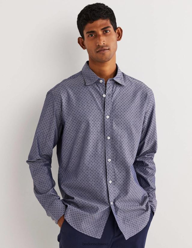 Boden Männer Slim-Fit-Hemd aus Twill mit Cutaway VH86PT3604 Kleidung blauer beflockter Fleck