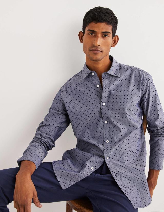 Boden Männer Slim-Fit-Hemd aus Twill mit Cutaway VH86PT3604 Kleidung blauer beflockter Fleck